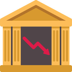 Poster - Red arrow graph going down over a bank facade representing financial crisis