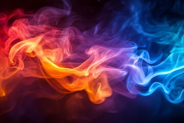Aufkleber - Colorful smoke swirling in vibrant hues of orange, purple and blue creates mesmerizing patterns in the dark