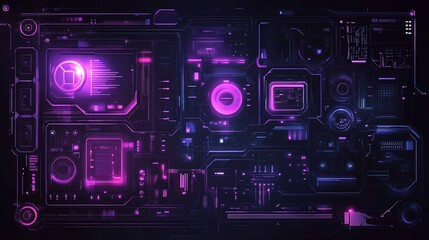 Wall Mural - Futuristic Interface with Glowing Purple Elements and Intricate Circuitry