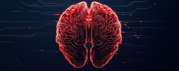Poster - A digital brain design combining neural elements with circuitry, symbolizing the convergence of technology and human cognition.