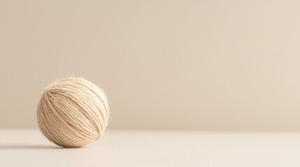 Poster - A white ball of yarn sits on a table