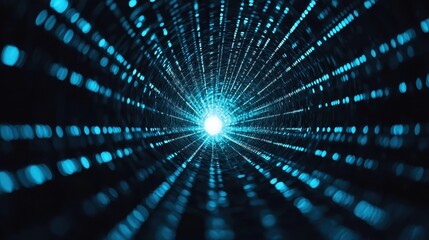 Poster - A mesmerizing view of a glowing tunnel filled with blue light, creating a sense of depth and digital vibes.