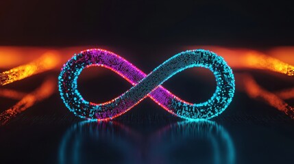 Poster - A vibrant 3D representation of an infinity symbol illuminated in pink and blue against a dark background, suggesting limitless possibilities.
