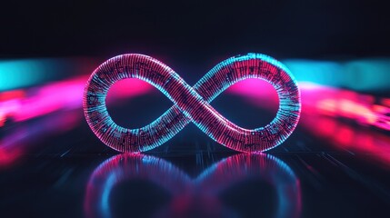 Poster - A glowing infinity symbol in vibrant colors against a dark background, representing endless possibilities and concepts.