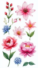 Wall Mural - Delicate pink petals and green leaves on a stem