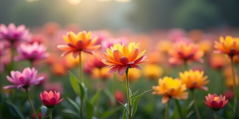 Wall Mural - Vibrant flowers in a lush field