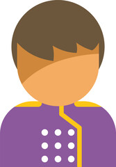 Poster - simple vector illustration of a young doorman character wearing a purple uniform with golden details