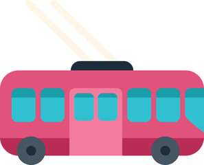 Poster - this colorful vector icon features a pink trolleybus driving along wires, perfect for projects relat