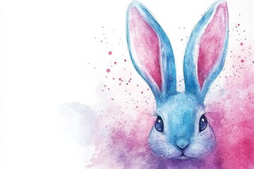 Aufkleber - Colorful rabbit illustration with vibrant splashes in a whimsical artistic style