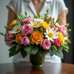 Wall Mural - A beautiful bouquet of pink and yellow roses