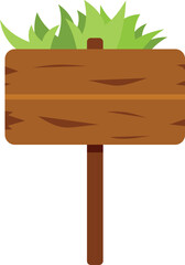 Poster - blank wooden signpost with grass overgrowing the top border, isolated on a white background