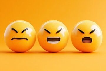 Aufkleber - Bright yellow emoticons displaying different emotions on a vibrant orange background