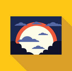 Poster - minimalist flat design of a big bright moon shining through clouds during night, simple and elegant 