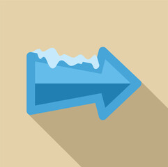 Poster - melting blue arrow pointing right with snow on top and long shadow, suitable for various design proj