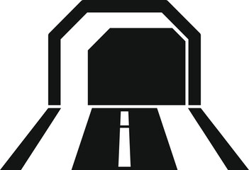 Poster - simple black and white tunnel icon representing a road entering a tunnel, symbolizing travel and inf