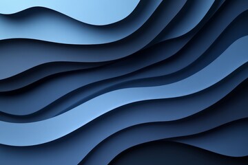 Poster - Abstract layered design featuring flowing curves in various shades of blue creating a serene atmosphere