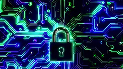 Aufkleber - Digital circuit board with glowing padlock icon, cybersecurity concept