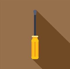 Poster - Simple vector illustration of a yellow screwdriver casting a long shadow on a brown background, perfect for diy and repair concepts