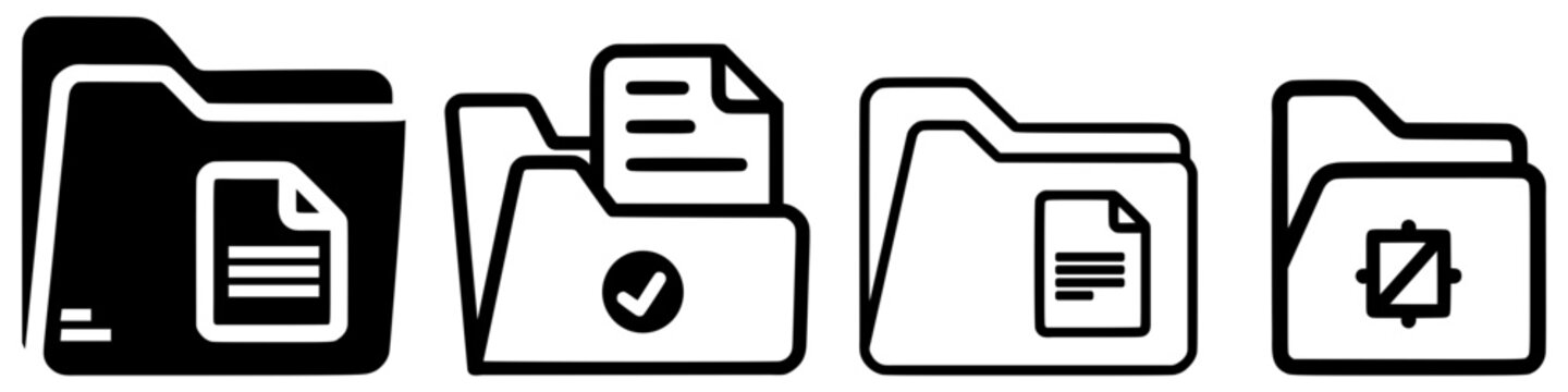 A simple black and white folder icon, representing a document symbol in a minimalist design