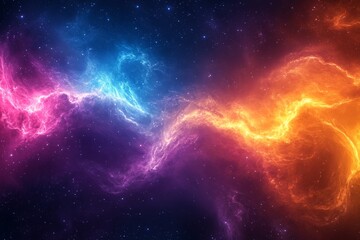 Poster - Colorful cosmic clouds swirl in deep space creating a stunning celestial landscape of vibrant hues