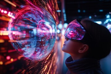 Poster - A cyberpunk-themed display of two holographic columns of icons, each pair connected by glowing neon threads, against a dark, futuristic backdrop