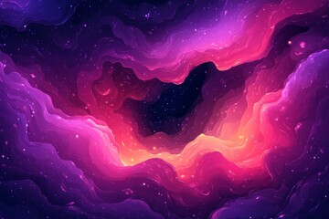 Poster - Colorful cosmic abstract art depicting vibrant nebula clouds in a star-filled space environment