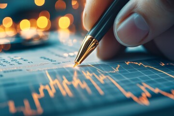 Aufkleber - A hyper-realistic close-up of a person hand holding a financial report with bold, highlighted numbers showing significant growth, with fine details of the paper and ink