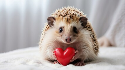 Adorable Hedgehog Holding a Heart – Realistic Valentine's Day Romance