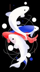 Aufkleber - Dynamic koi fish illustrations artistic environment digital artwork organic shapes vibrant colors