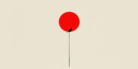 Poster - Minimalistic bird against red circle on beige background creative art graphic design contemporary aesthetic