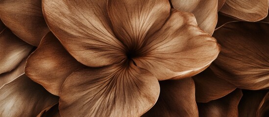 Wall Mural - Brown floral abstract texture with soft petals and layers Copy Space