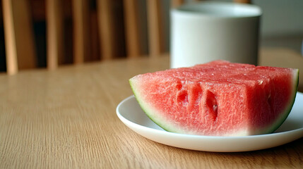 Aufkleber - Bright and Refreshing Watermelon Slice on a White Plate Ready for a Sunny Afternoon