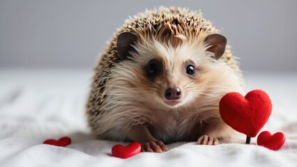 Adorable Hedgehog Holding a Heart – Realistic Valentine's Day Romance