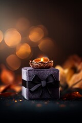 Canvas Print - A lit candle atop a small, dark gift box.