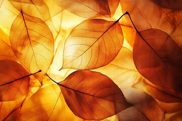 Poster - Autumn leaves create a warm glow as sunlight filters through foliage in a tranquil setting