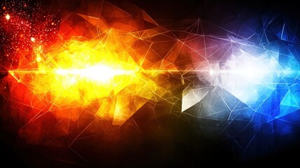 Poster - Abstract Background Featuring Dynamic Blend of Warm and Cool Colors with Geometric Shapes and Light Effects
