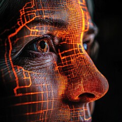 Poster - Senior Person Engaged with Advanced AI Technology in Realistic Close-Up Photography