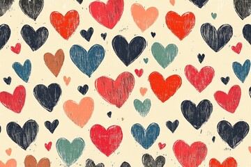Poster - Colorful hearts pattern juxtaposed against a light background reflecting love and affection in a playful design style