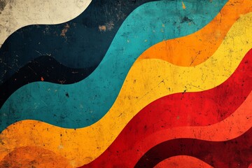 Aufkleber - Abstract wavy pattern in vibrant colors with retro design elements on worn surface