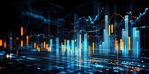 Poster - This striking digital image captures the essence of modern financial data visualization, showcasing vibrant graphs and data points in an immersive, high-tech environment.