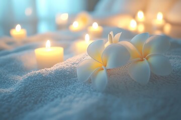 Aufkleber - Relaxing ambiance created by candles and flowers during a tranquil evening spa session