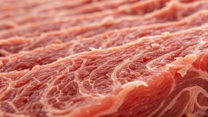 Poster - Slices of lab grown meat showcasing intricate muscle texture and fibers, offering a glimpse into future sustainable food production through bioprinting technology