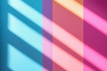 Poster - Colorful shadows cast on a vibrant wall with blue, pink, and purple sections during the afternoon light in a creative space