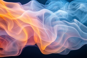 Aufkleber - Colorful swirling smoke with orange and blue hues creates a captivating abstract artwork in a dark background