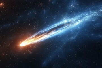 Poster - Stunning cosmic view of a bright comet traveling through the dark expanse of space