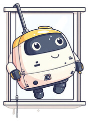 Wall Mural - Adorable Robot Hanging From Window Cleaning