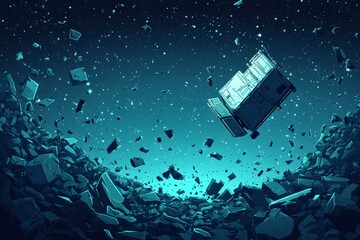 Poster - Floating debris in the vastness of space amid a swirling collection of rocks and fragments