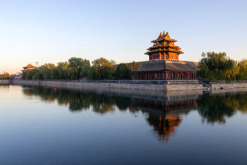 Wall Mural - Beautiful water reflection of Forbidden City Corner Tower or Jiaolou in Beijing