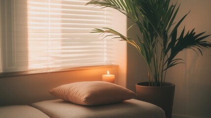 Wall Mural - A small plant sits on a table next to a window