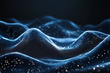 Poster - Dynamic waves of light particles create an immersive experience in a digital landscape at night
